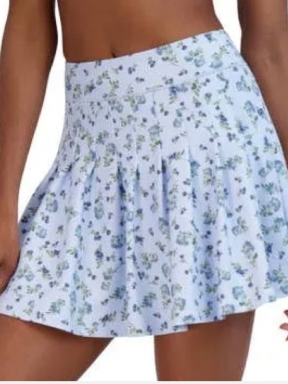 **Sage Light Blue Floral Pleated Skort Waist 17"